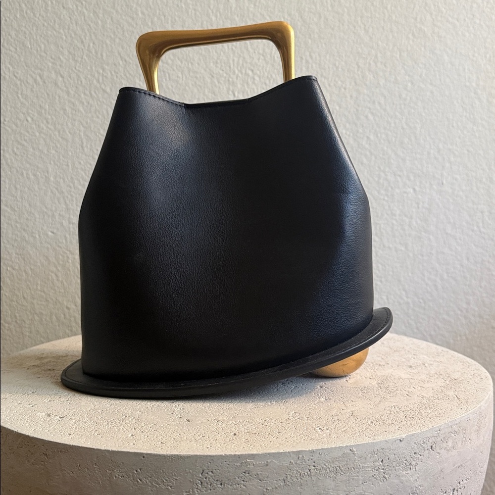 Black Leather Women’s Structured Top-Handle Bag